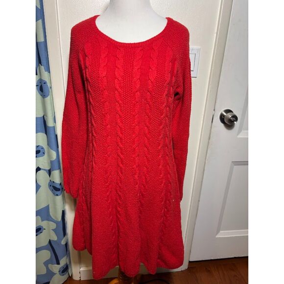 Hollister y2k fit & flare sweater dress Cable knit mini Large Holiday Christmas - Picture 2 of 4
